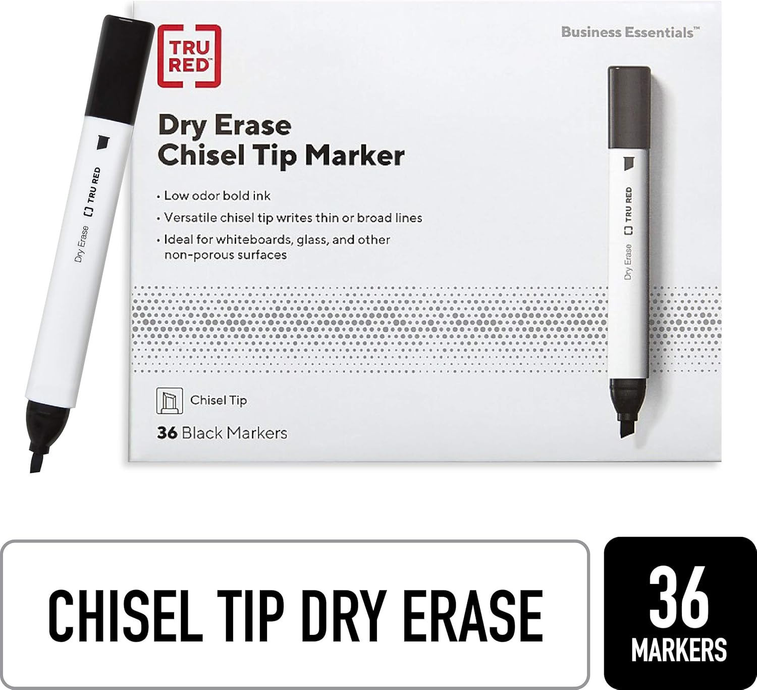 STAPLES TRU RED Tank Dry Erase Markers, Chisel Tip, Black