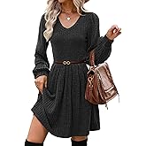 Bsubseach Womens Long Sleeve Dresses 2026 Fall Winter Knit V Neck Casual Sweater Dress for Women