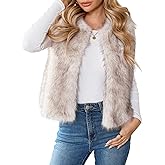 WOWULOVELY Women Faux Fur Vest Sleeveless Fuzzy Jacket Furry Open Front Cardigan Top Fluffy Coats Winter Vest Outerwear
