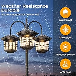 76" Classic Black Solar Lamp Post Lights - 3-Head