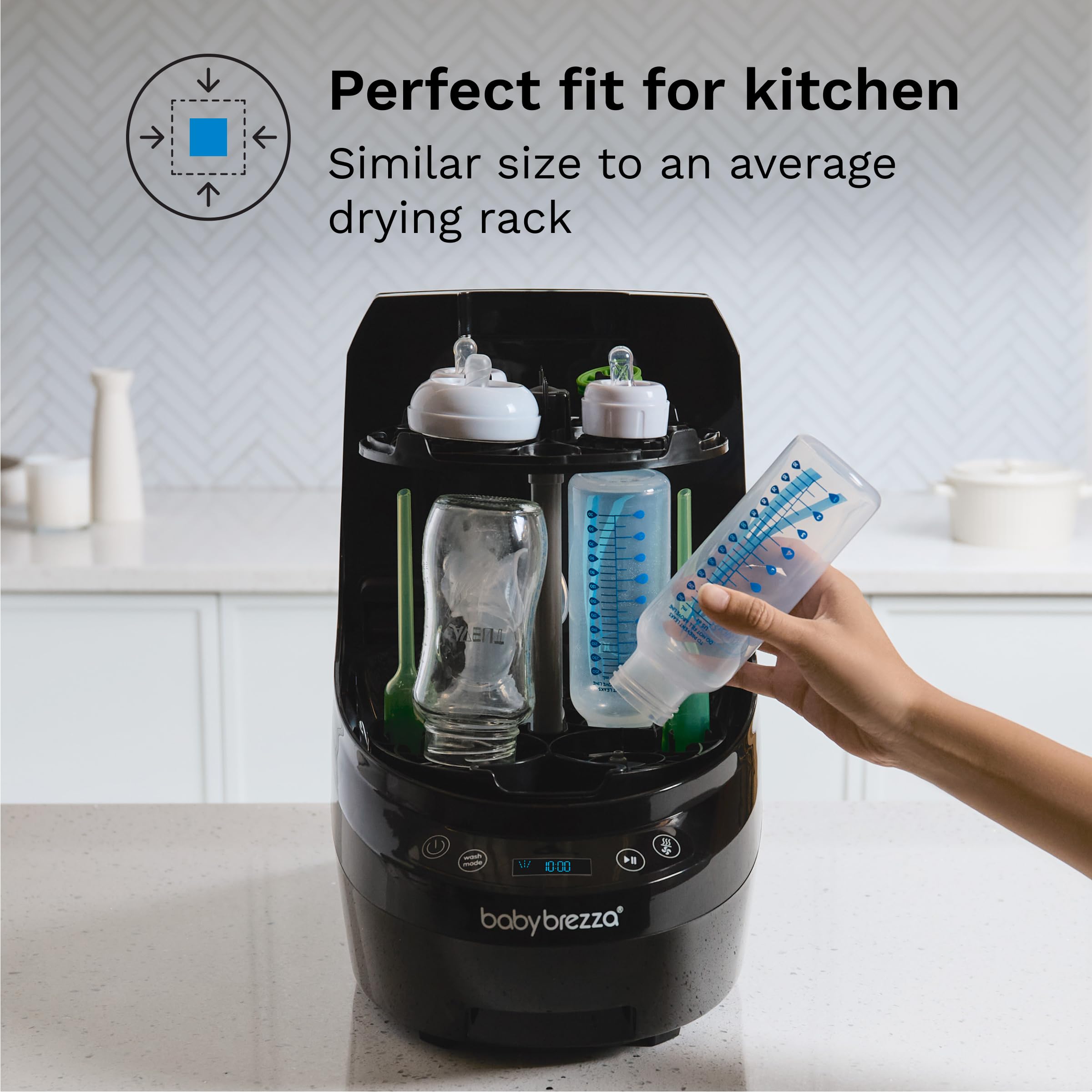 Baby Brezza Bottle Washer Pro - Baby Bottle Washer, Sterilizer + Dryer - All in One Machine Cleans Baby Essentials like Bottles + Pump Parts – Appliance to Replace Bottle Brushes & Drying Racks, Black