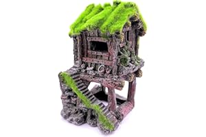 M2cbridge Aquarium Decorations Fish Hideout House Betta Cave with Green Lifelike Moss (Style 4)