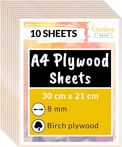 Creative Deco 10 x A4 Birch Plywood Sheets 300 x 210 x 8mm Baltic Wood Ply