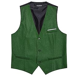 Barry.Wang Mens Green Formal Vest Striped V-neck
