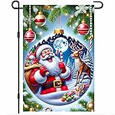 BlissYard Christmas Garden Flag 12x18 Inch Santa Reindeer Candy Flag Double Sided Moon Night Banner Outdoor Holiday Yard Decoration for Porch Lawn Winter Scene