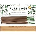 Premium Sage Incense Sticks with Energy Cleansing Engraved Wood Holder - Charcoal Free, Clean, Non Toxic - Negative Energy Protection, Purification - New Home Spiritual Smudging Incenses, 30 Sticks