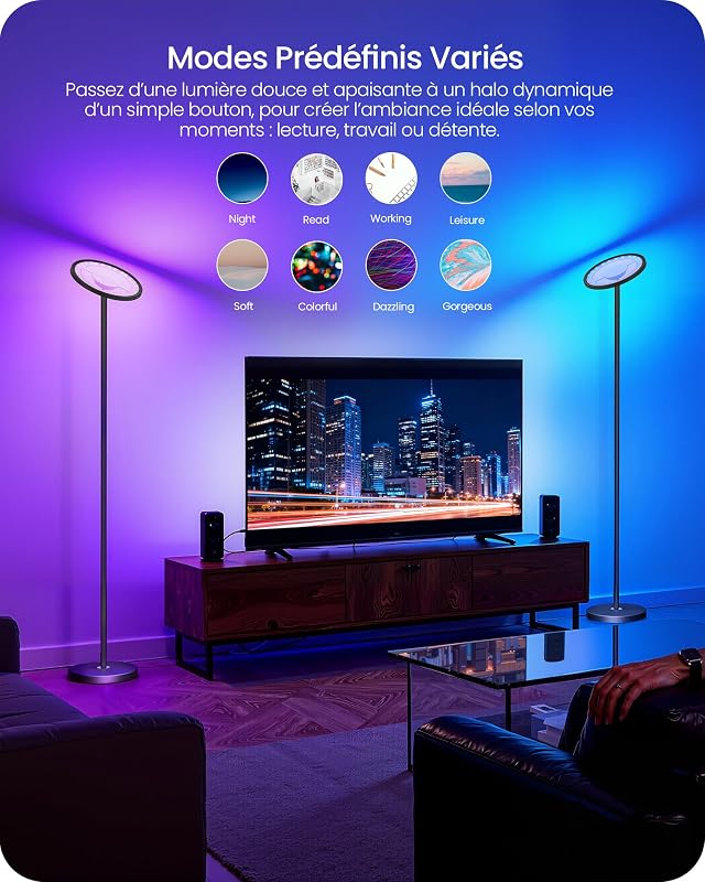 Compatible avec Alexa, Sync. Musicale, 30 W, Lumineuse Ajustable de 10-100%, Minuterie, pour Salon, Noir