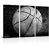 Nachic Wall Large 3 Panels Basketball Canvas Wall Art for Boys Room Vintage Black and White Sport Basketball Picture Posters Print for Gym Teenage Boy Bedroom Man Cave Decor Each Panel16x32Inch