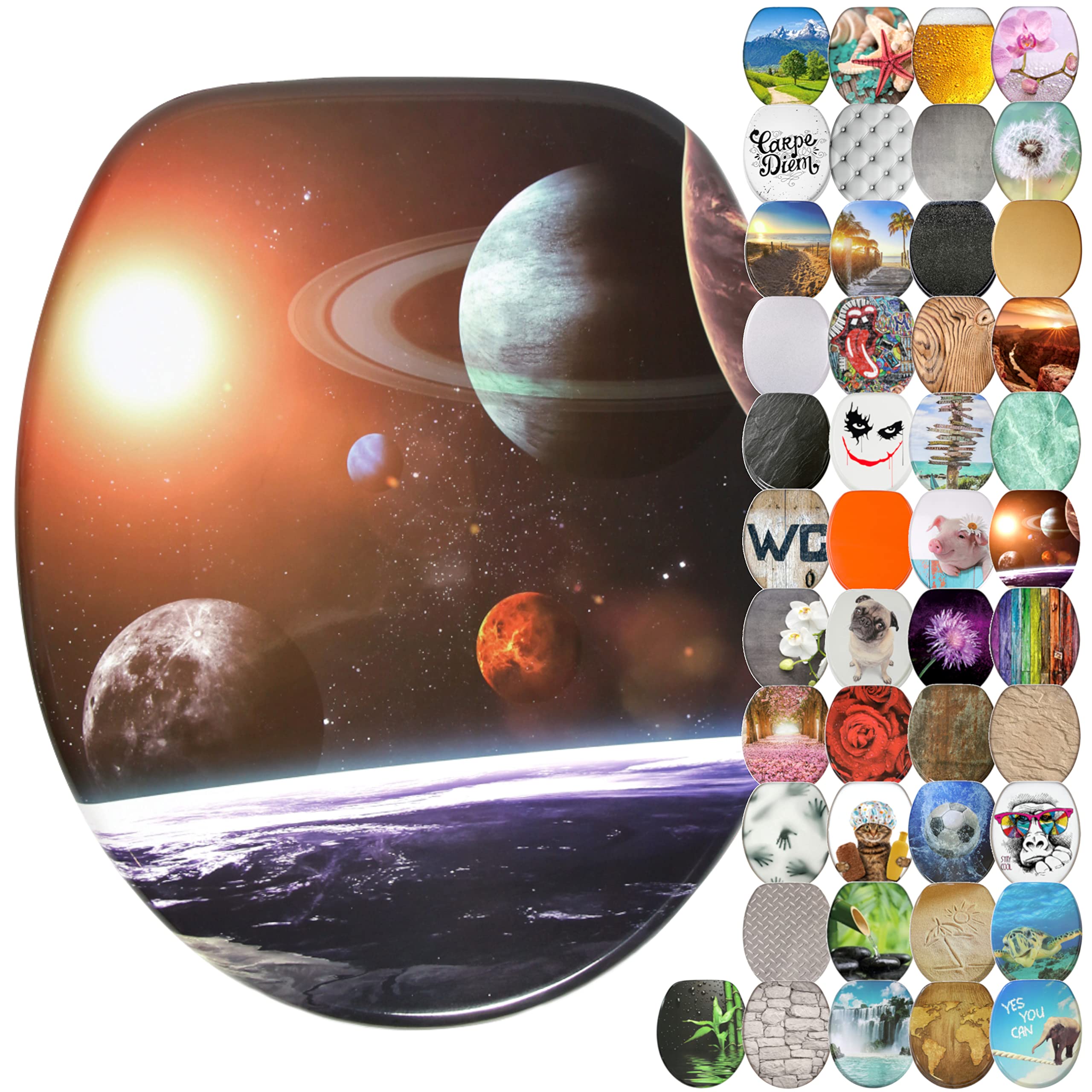 Sanilo Soft Close Toilet Seat, Wide Choice of New Toilet Seats, Stable Hinges, Easy to Mount (Planet)