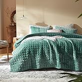 LEAONME Velvet Quilt California King-118''x106'', Lightweight Aqua Green Velvet Comforter Set with 2 Pillow Shams, Soft Oversized Bedspread Coverlet Quilted Bedding Set for All Season