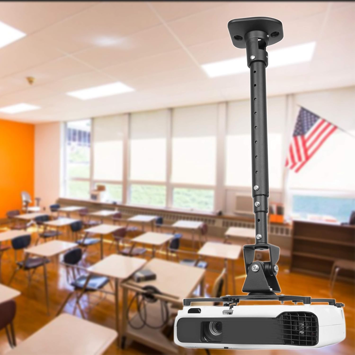 DYNAVISTA Full Motion Universal Ceiling Projector Mount Bracket with Adjustable Height and Extendable Arms Rotating Swivel Mount for Home and Office Projector (Black): Office Products