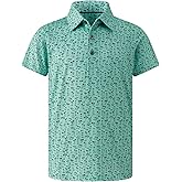 Lenygose Boys Golf Shirts Short Sleeve Performance Polo Dry Fit Moisture Wicking Casual Printed Shirt for Kids 5-14 Years