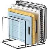 LAEMYFYRE Kitchen Organizer Rack - 4-Slot Heavy-Duty Holder for Cutting Boards,Cookware – Rust-Resistant, Space-Saving Design with Non-Slip Feet for Countertop and Cabinet Storage (1 Pack)
