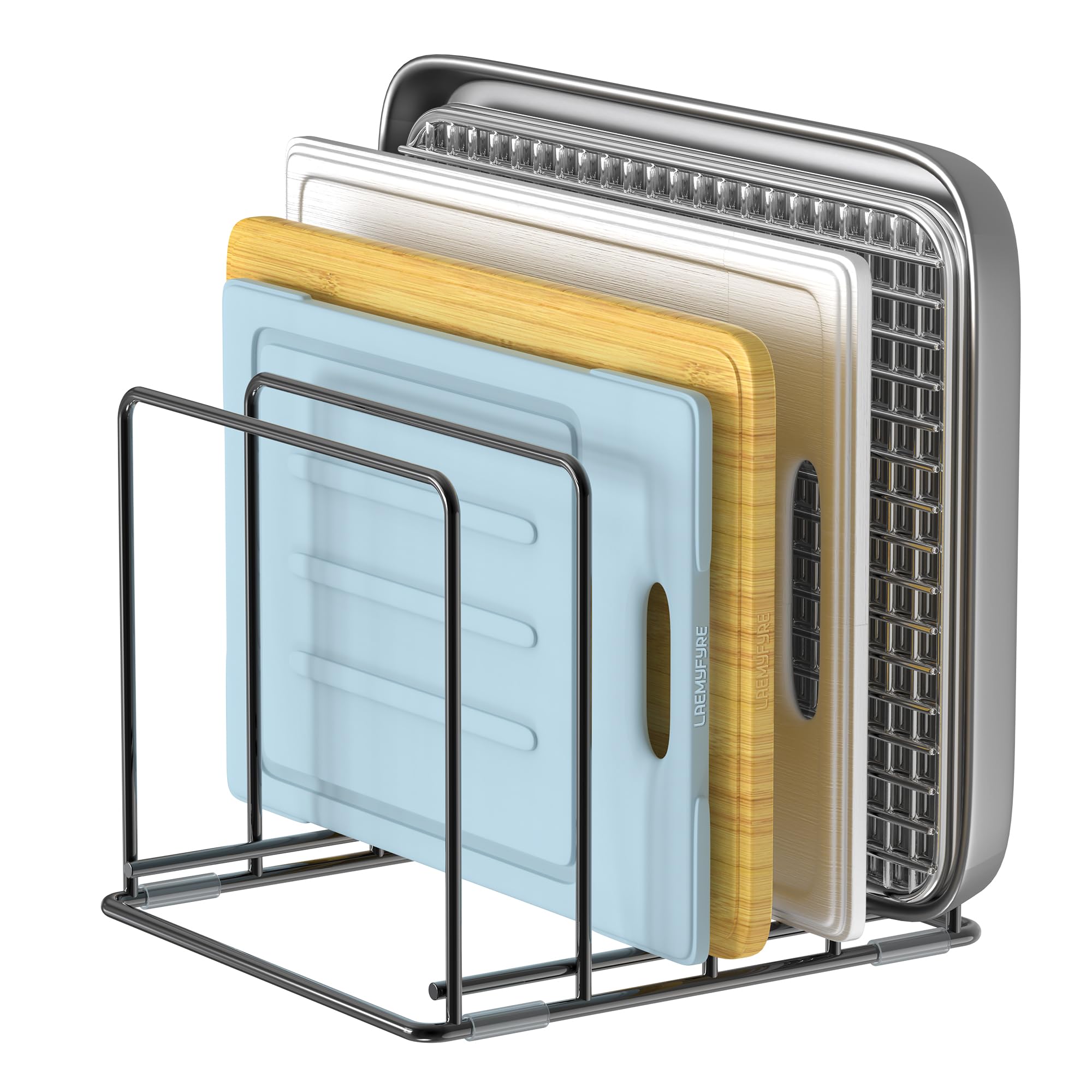 Photo 1 of LAEMYFYRE Kitchen Organizer Rack - 4-Slot Heavy-Duty Holder for Cutting Boards,Cookware – Rust-Resistant, Space-Saving Design with Non-Slip Feet for Countertop and Cabinet Storage (1 Pack)