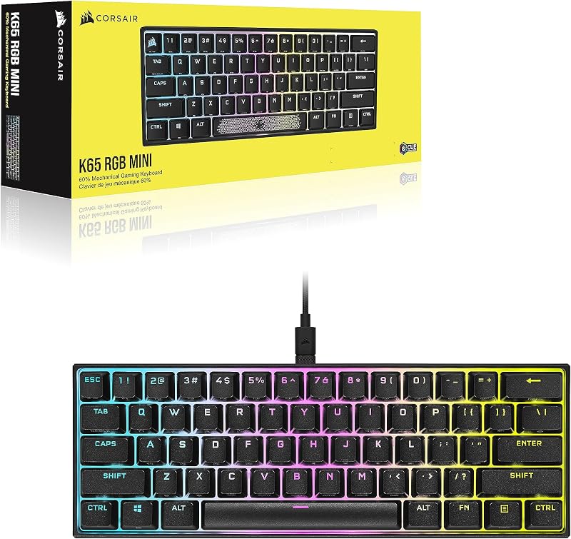 K65 RGB MINI Teclado Mecânico de Gaming 60% Ligado - Switches CHERRY MX RED - Teclados PBT Double-Shot - Compatível com iCUE - QWERTY ES - PC, Mac, Xbox - Preto