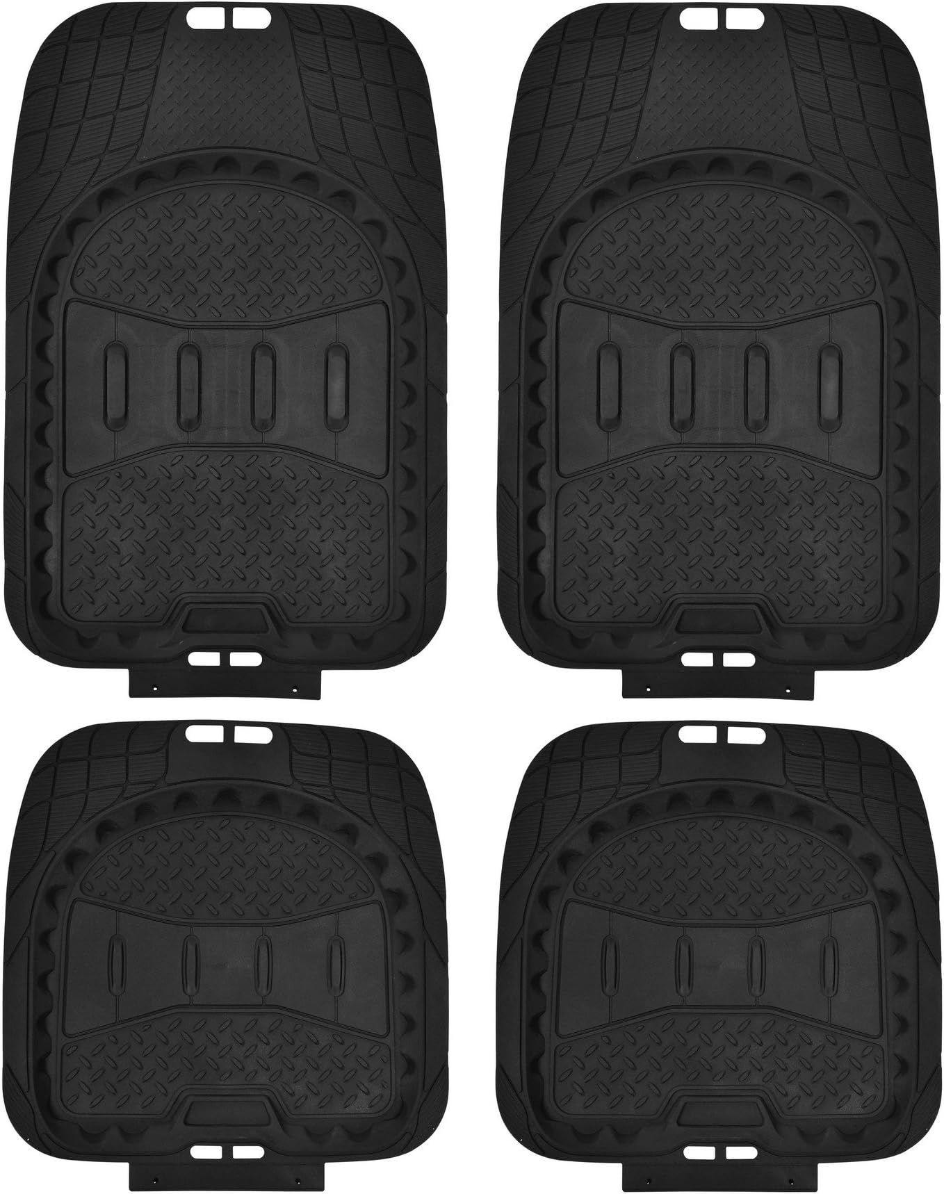 Super Accessories Auto Floor Mats for Cars 4PC Set Floor&Rear Rubber Mats Black All Weather Floor Mat Waterproof Heavy Duty