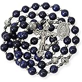 Nazareth Store Genuine Rosary Stone Beads Necklace Metal Beaded Glory Beads Miraculous Medal & Silver Cross Crucifix For Men and Womens