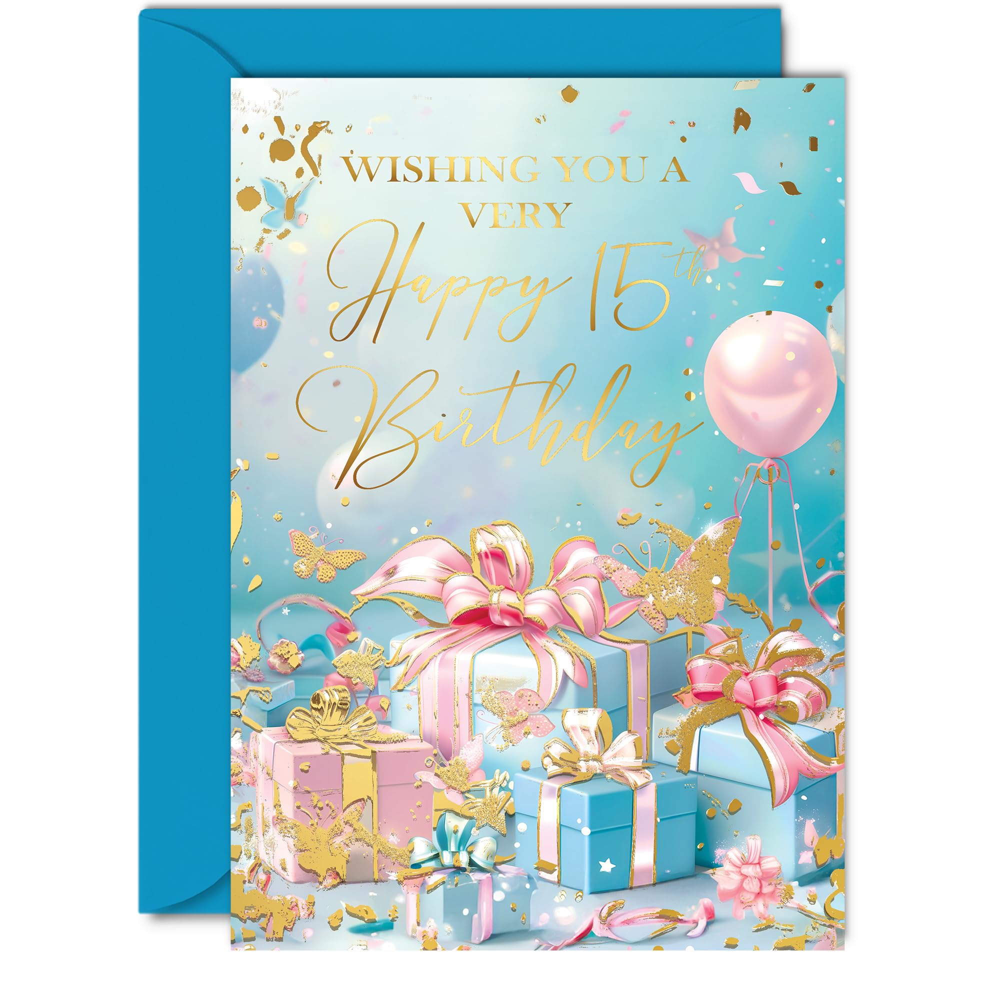 Photo 1 of Beautiful Gold 15th Birthday Cards for Girls Boys - Fantastic Golden Presents - Elegant Traditional Pretty Birthday Card for 15 Year Old Girl Boy Her Him, A5 Gorgeous Greeting Cards Gift