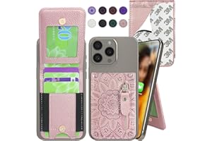 Harryshell Stick on Adhesive Phone Wallet with Card Slots [Hold Up to 6 Cards] [Kickstand] Cash Coin Zipper Pocket for iPhone/Samsung/Google Most Smart Phones (Floral Rose Gold)