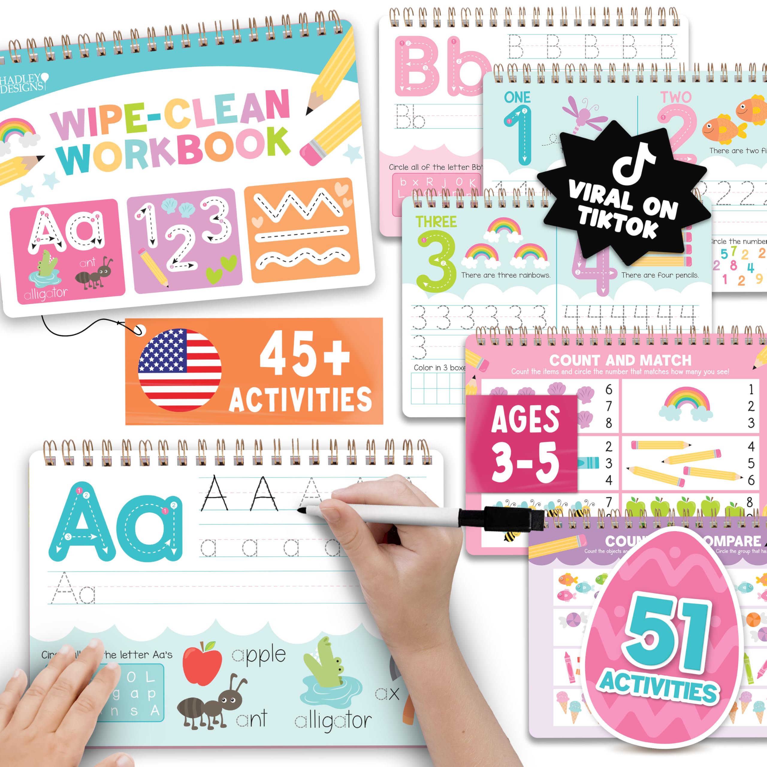 Hadley Designs ABC Tracing Books for Kids Ages 3-5 - Preschool Learning Activities, Dry Erase Writing Practice for Kids, Reusable Alphabet Letter Tracing Pre K Workbooks Age 4-5, Easter Gifts for Kids