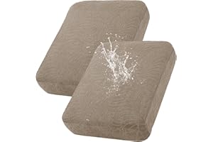 KELUINA 100% Waterproof Couch Cushion Covers, Stretch Leaf Jacquard Sofa Seat Cushion Slipcovers Washable Furniture Protector for Armchair Loveseat Sofa Chaise (Taupe,2)