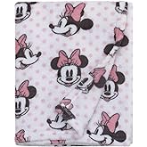 Disney Minnie Mouse, Pink, White And Black Super Soft Plush Baby Blanket, Pink, White, Black