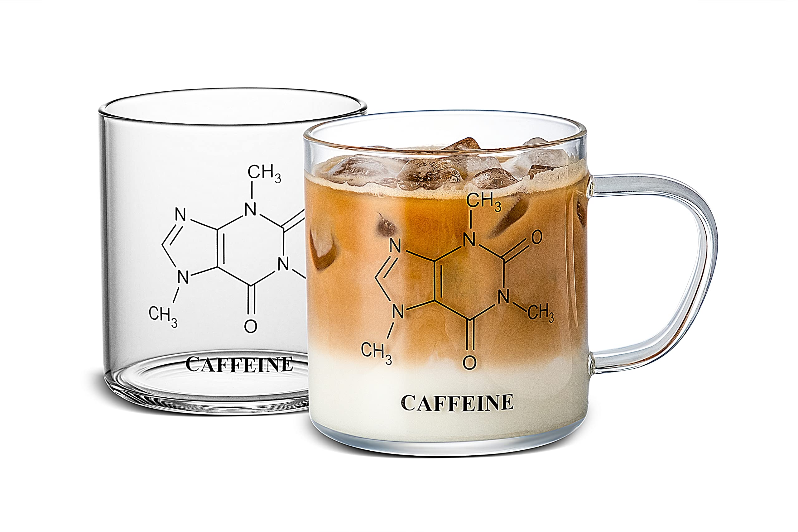 LUXU Glass Coffee Tea Mugs Set of 2,Clear Coffee Cups for Hot or Cold Beverages,Large Wide Mouth Drinking Glasses,Great for Mocha,Latte,Milk,Cappuccino,Water and Juice -14 oz