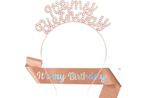 Araluky Rose Gold Happy Birthday Crowns for Women IT'S MY BIRTHDAY Alloy Headband with Its My Birthday Sash and Tiara for Women Birthday Headband Tiaras for Women Girls Parties Favors Birthday Costume