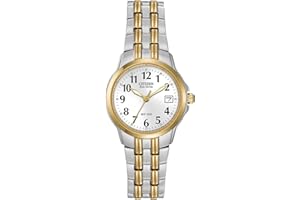Citizen Women's Eco-Drive Dress Classic Two Tone Gold Stainless Steel Watch, Easy to Read, White Dial, 26mm (Model: EW1544-53A)