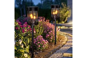 BEAUTYARD Outdoor Garden Solar Stake Lights Flickering Candle Lantern Lighting for Yard, Lawn, Patio, Pathway, Wall Decoration (2Pack, Black)