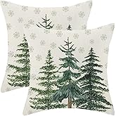 Jecuwo Christmas Pillow Covers 18x18 Inch Set of 2, Outdoor Decorative Throw Pillowcase Snowflake Winter Holiday Cushion Cover Green Tree Pillow Covers for Sofa Couch