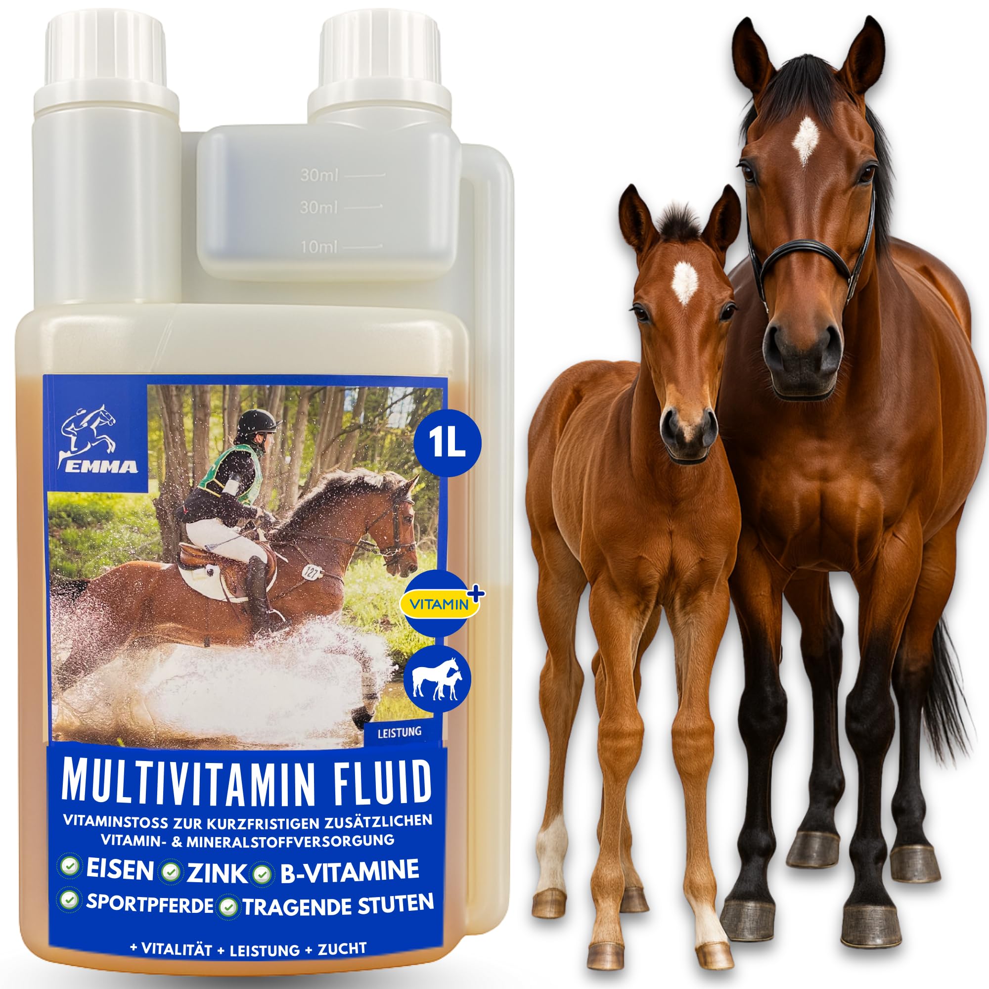 EMMA® Horse Multi Vitaminsupplement I horse feed I vitamins & minerals I A, D, E, B1, B2, B6, B1 iron, copper, cobalt and zinc, for sport horses and pregnant mares 1 litre