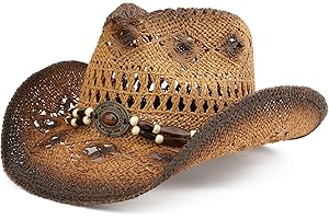 Melesh Straw Cowboy Hat for Women and Men with Shapeable Wide Brim Sun Beach Western Cowgirl Hat
