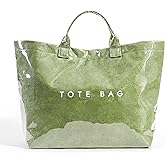 Lushandy PVC Tote Bag Women's Plastic Tote Purse Large Letters Print Hobo Handbag for Work, Beach, Gift