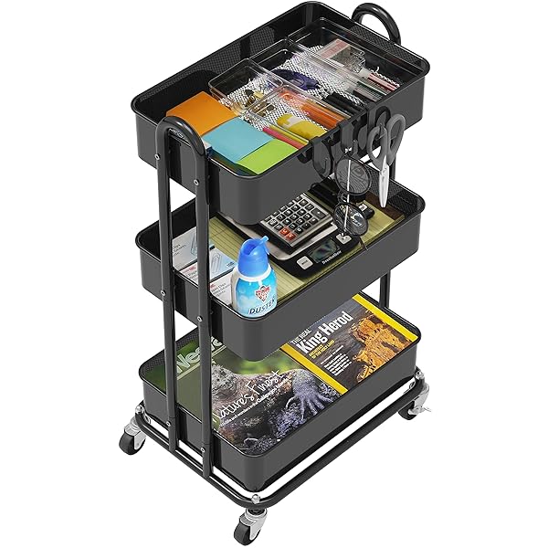 SIMPLE HOUSEWARE 3-TIER HEAVY DUTY METAL UTILITY ROLLING CART, BLACK