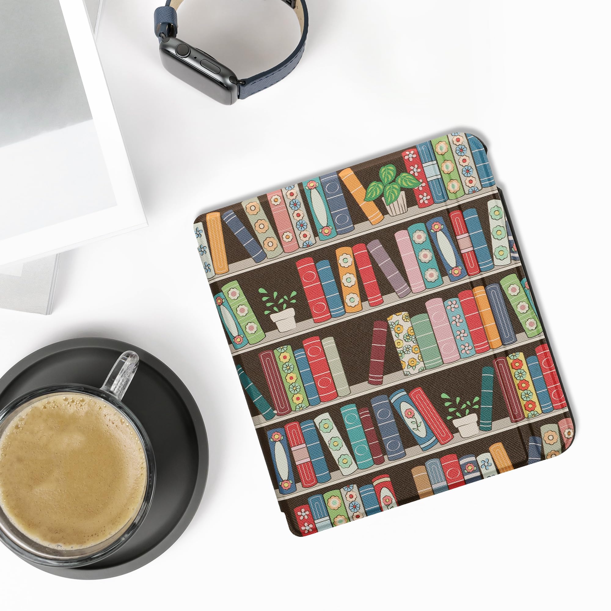 kwmobile Case Compatible with Kobo Libra Colour Case - eReader Cover - Summer Library Blue/Green/Dark Pink