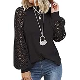 MIHOLL Women's Long Sleeve Tops Lace Casual Loose Blouses T Shirts