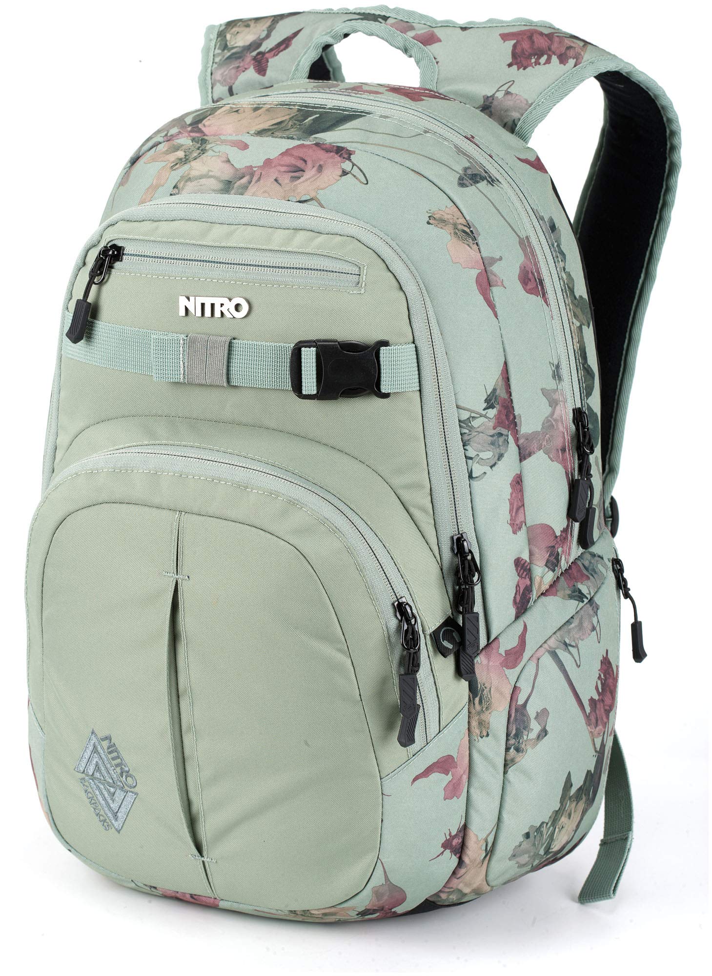 Nitro Chase Rucksack, Schulrucksack mit Organizer, Schoolbag, Daypack mit 17 Zoll Laptopfach, DEAD FLOWER