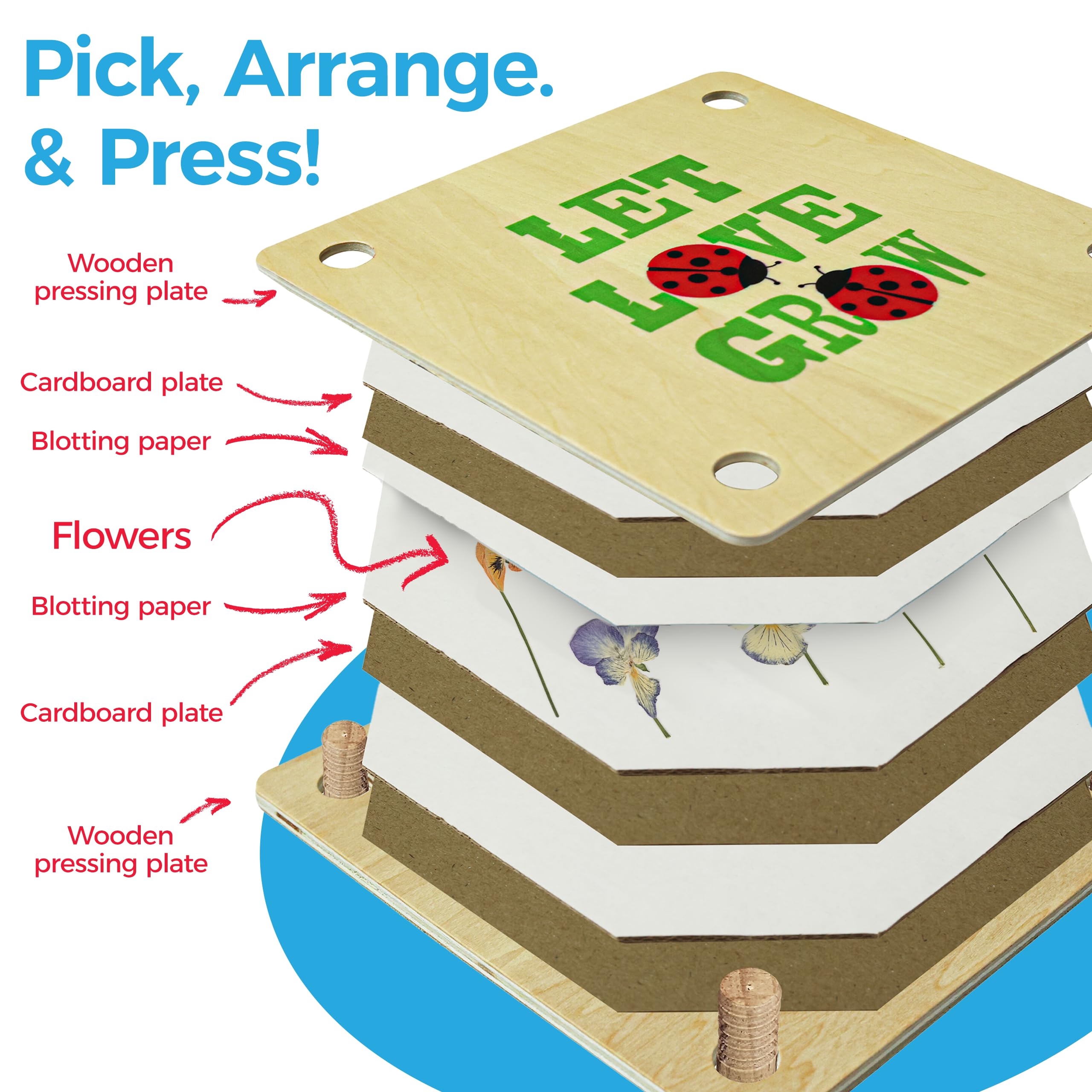 Gardening Pretend Play Set & Flower Press Kit - Kids Gardening Set with Apron, Pair of Gloves, 3 Garden Tools, Wooden Flower & Leaf Press - Safe Outdoor Tools for Kids & Teens