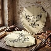 Shappy 2 Pack Medieval Knight Shields DIY Coloring Wooden Knight Shields, Medieval Toy Prop with Eagle Design, Lightweight Role Play Shield with Handle Creative Art Craft, 13 x 11 Inch