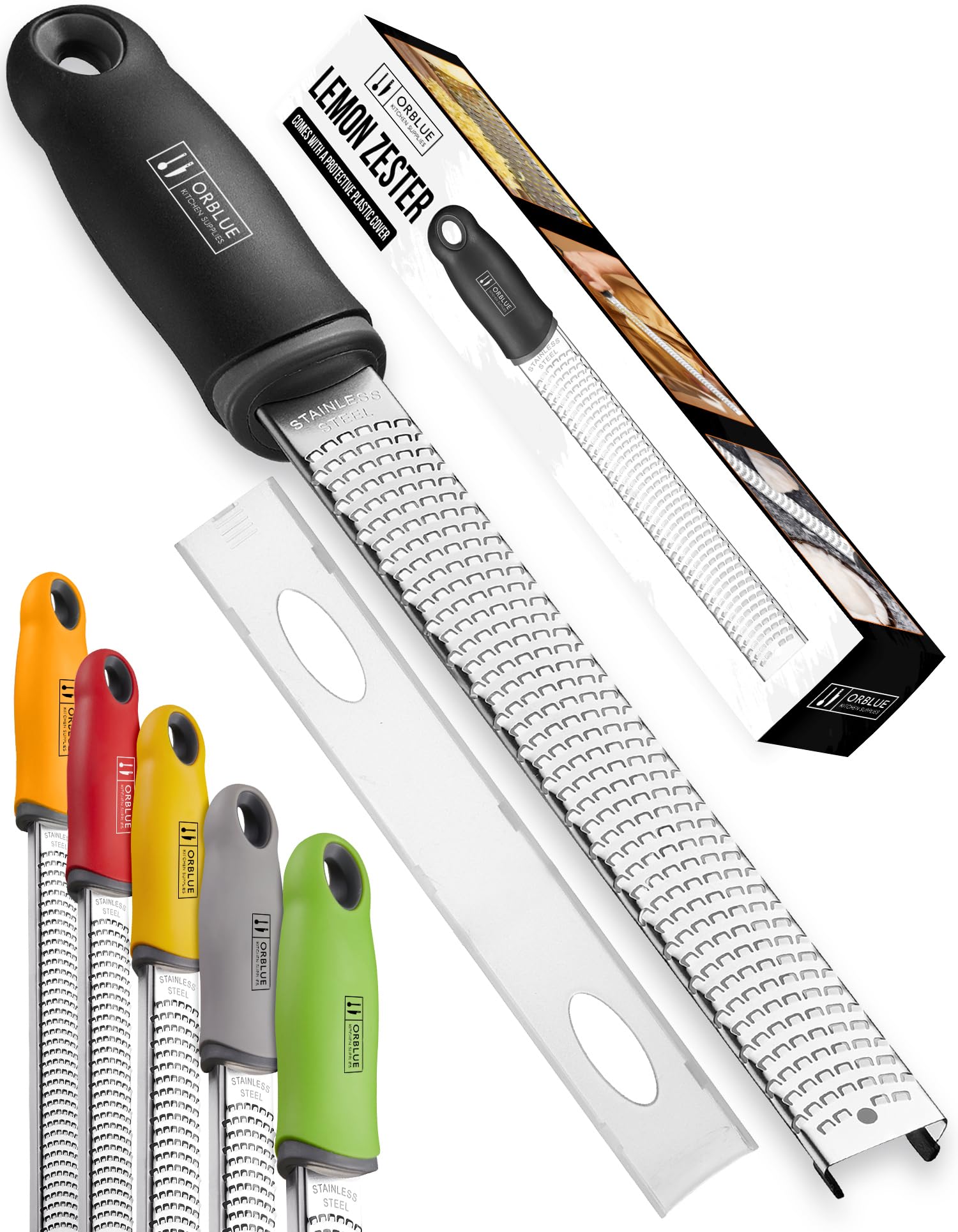 ORBLUE Lemon Zester and Grater – Stainless Steel Citrus Zester Tool for Lemon & Lime, Fine Zesting & Grating for Baking & Cooking - Black — image 1