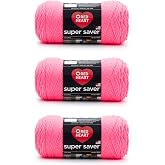 Red Heart Super Saver Yarn for Crocheting, Pretty N' Pink, 3-Pack | #4 Medium Worsted Weight Acrylic Soft Yarn for Blankets, Beanies, Amigurumi, and Beginner Projects, 364 yards, 198g/7oz
