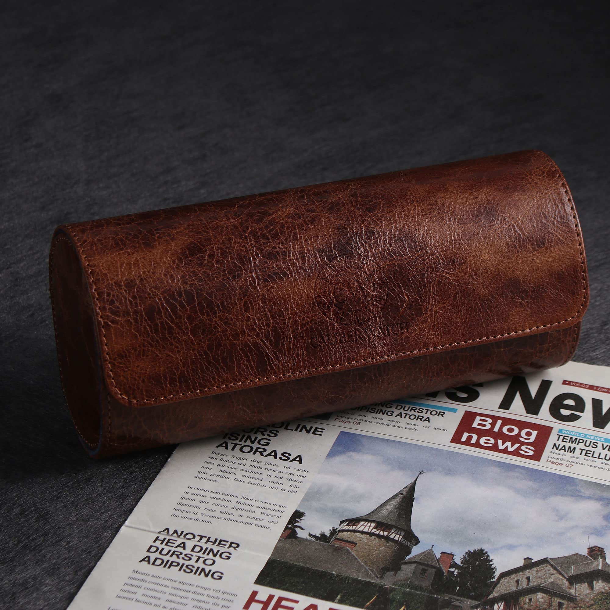 Genuine Napa Leather Watch Roll Travel Case for 3 Watches - Travel Watch Rolls and Leather Watch Display Cases with Velvet Interior - Watch Storage Organizer Men's