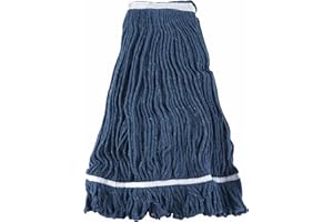 Winco Poly-Cotton Blend Commercial Mop Head, Looped End, 32 Ounce, Blue