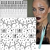 NOOEPC 3D Spider Web Face Gems, Halloween Makeup Face Jewels for Women | Halloween Face Stickers Hair Gems Clear Face Rhinestones Halloween Witch Makeup for Women Stickers Spider Costume Accessories