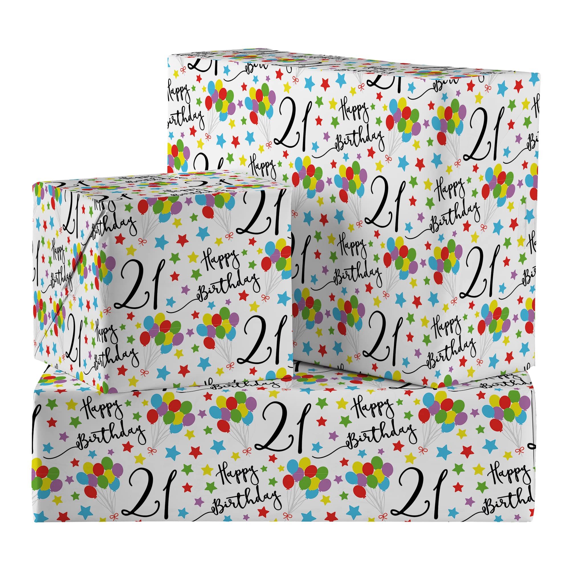 Hunts England - 2 Sheets Of 21st Birthday Luxury Wrapping Paper - Includes 2 Gift Tags - Age 21 Folded Gift Wrap For Him/Her - Iconic Collection - Colourful Age Twenty One Gift Wrap For Men/Women