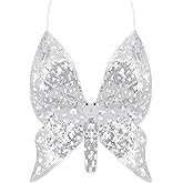 Mocure Womens Glitter Sequin Butterfly Crop Top Low-Cut Tank Top Rave Tube Vest Top for Belly Dance Costume Outfits