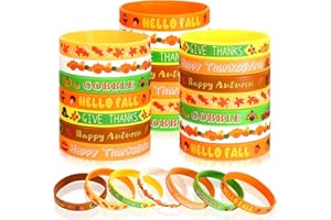 JUNEBRUSHS 42pcs Thanksgiving Party Favors Silicone Bracelets Rubber Wristbands Accessories for Autumn Thanksgiving Kids Adults Party Decorations Stuffers Filler Gift Supplies(7 Designs)