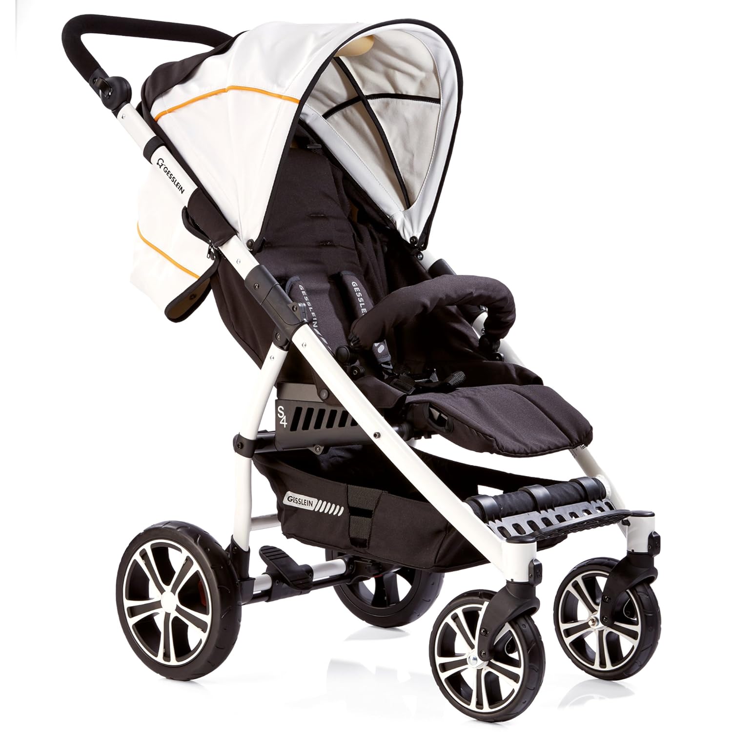 Gesslein S4 Air + Liebebuggy mit Gestell weiß und Einhang schwarz/weiß/orange