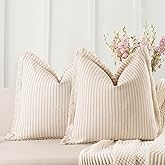 ZWJD Throw Pillow Covers 20x20 Set of 2 Striped Pillow Covers with Fringe Chic Cotton Decorative Pillows Square Cushion Covers for Sofa Couch Bed Living Room Farmhouse Decor?Khaki?